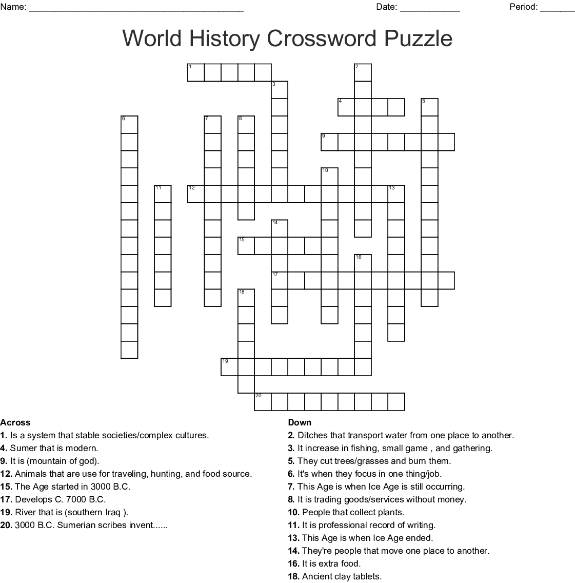 World History Crossword Puzzle WordMint