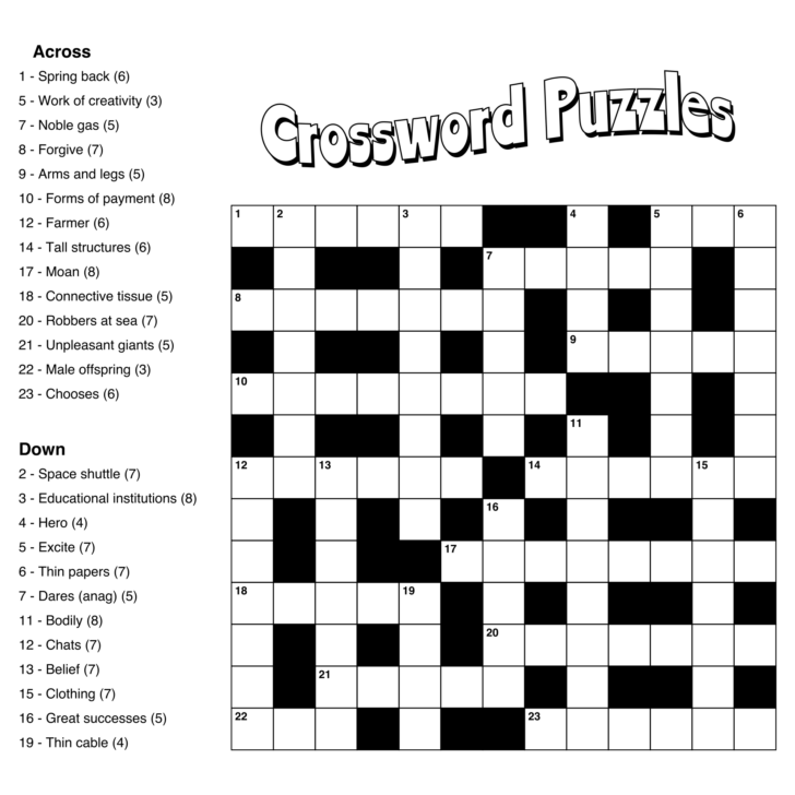 FREE Printable Big Print Crossword Puzzles