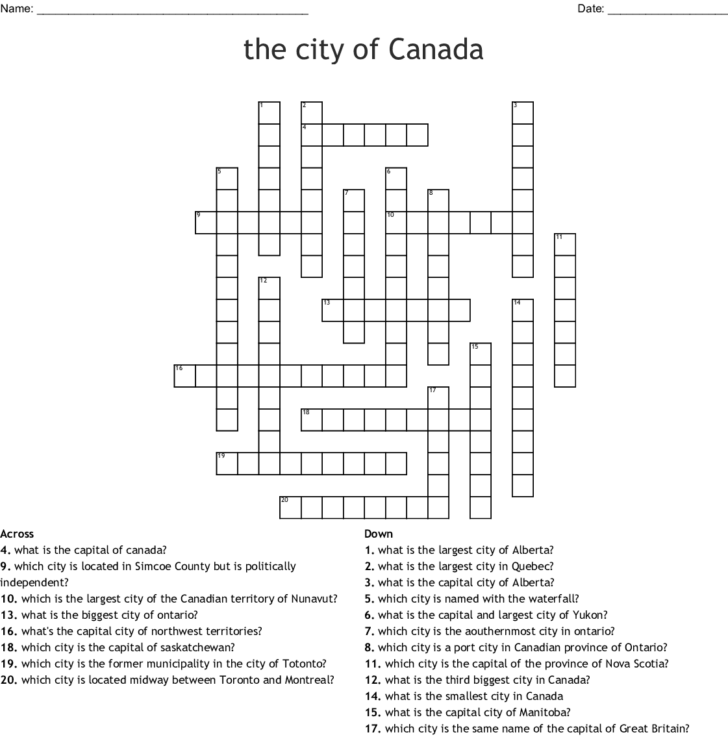 Printable Crossword Puzzles Canada: Crossword Puzzles With Canadian Themes, Including Cities, Landmarks, And Famous Canadians