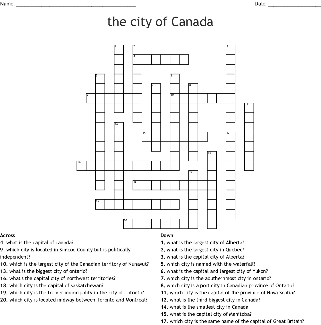 Canada Crossword WordMint