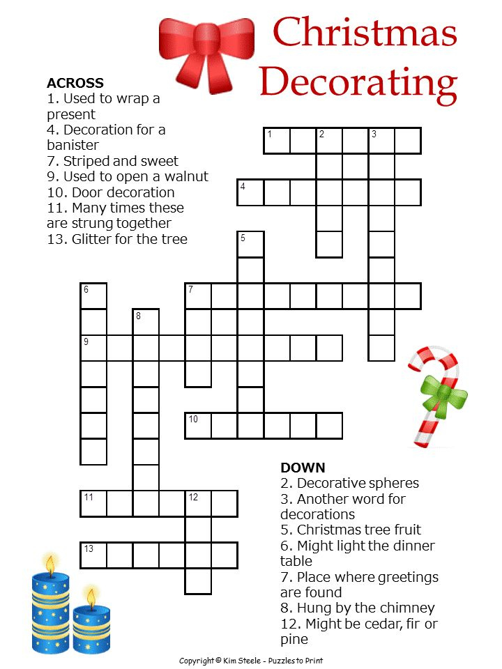 Christmas Decorations Crossword Christmas Crossword Christmas 