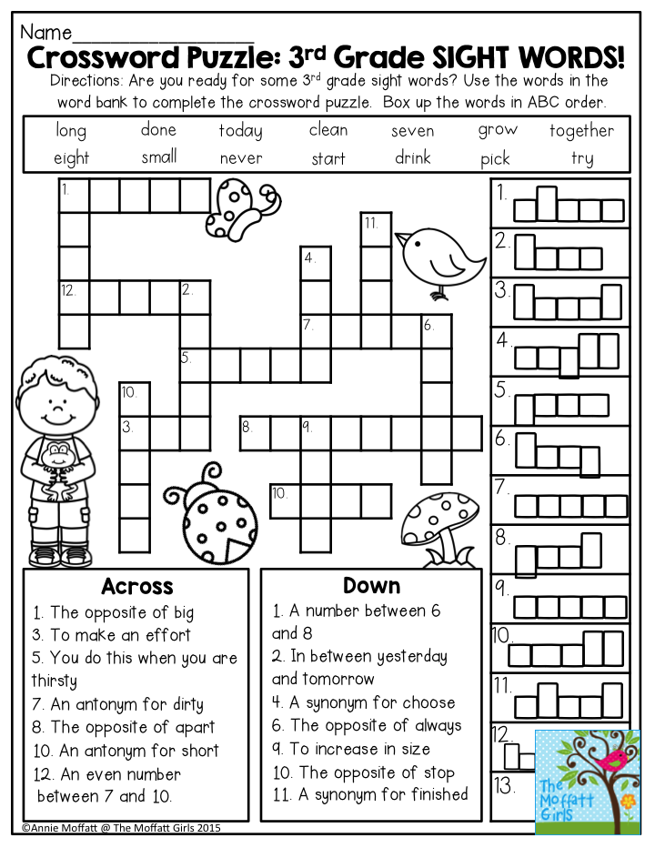 Crossword Puzzle 3rd Grade SIGHT WORDS Great Introduction To Get 