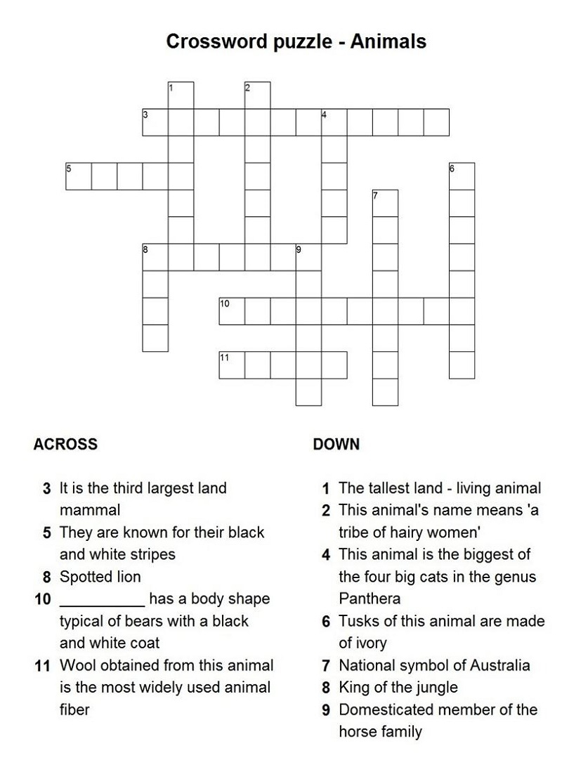 Crossword Puzzles For Kids Free 101 Printable