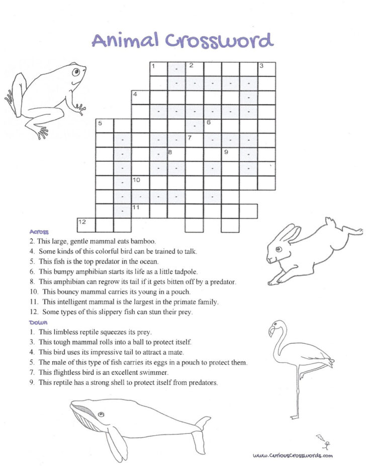 Printable Crossword Puzzles Animals: Crossword Puzzles With Animal Themes, Such As Pets, Wildlife, And More