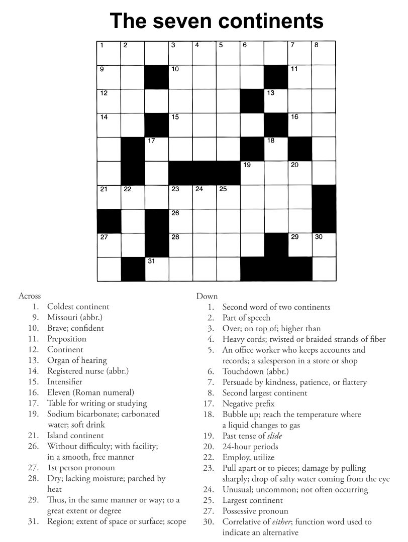 Free Easy Printable Crossword Puzzles For Adults With Answers 