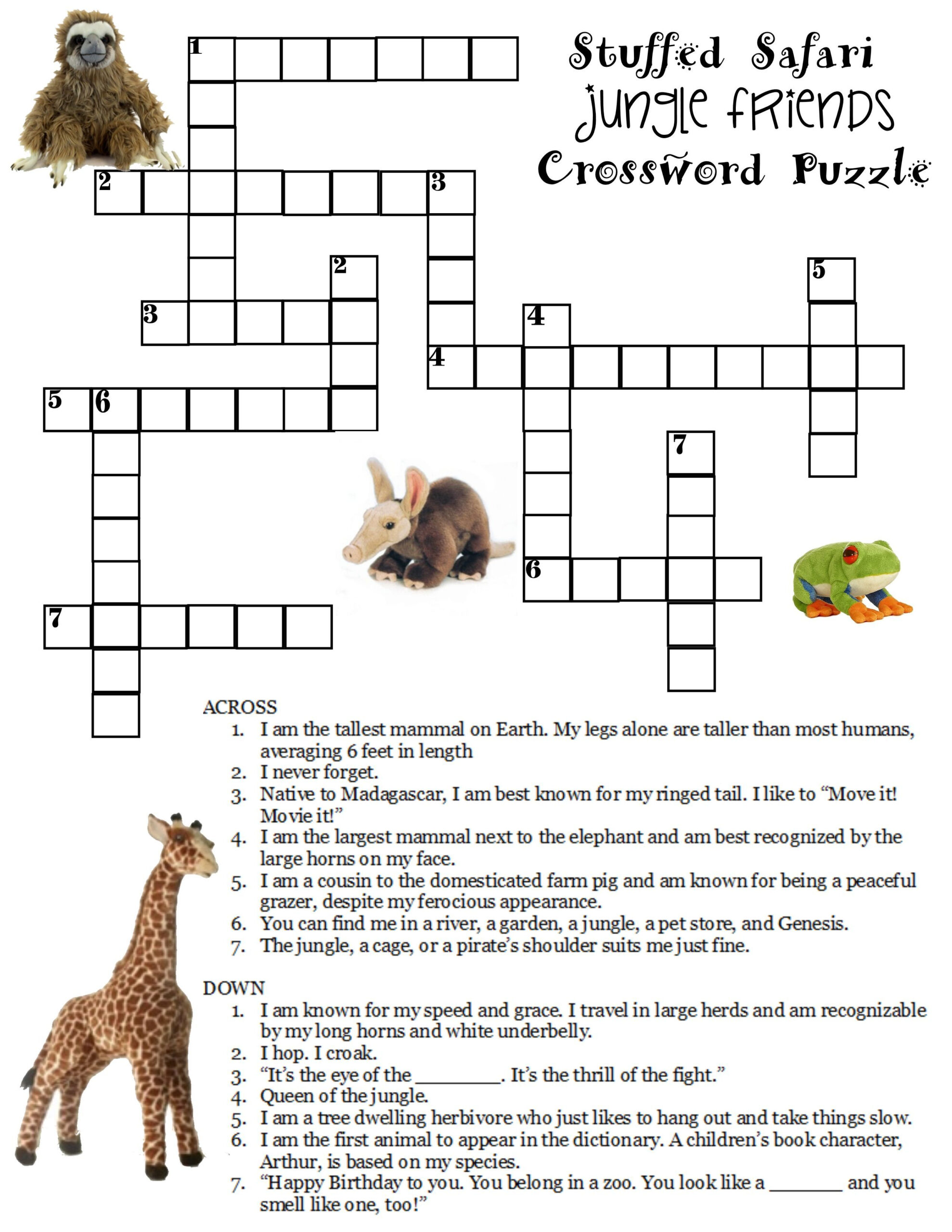 Here Is A Free Jungle Crossword Puzzle Compliments Of Stuffedsafari 