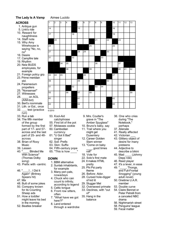 Universal Crossword Puzzles Printable