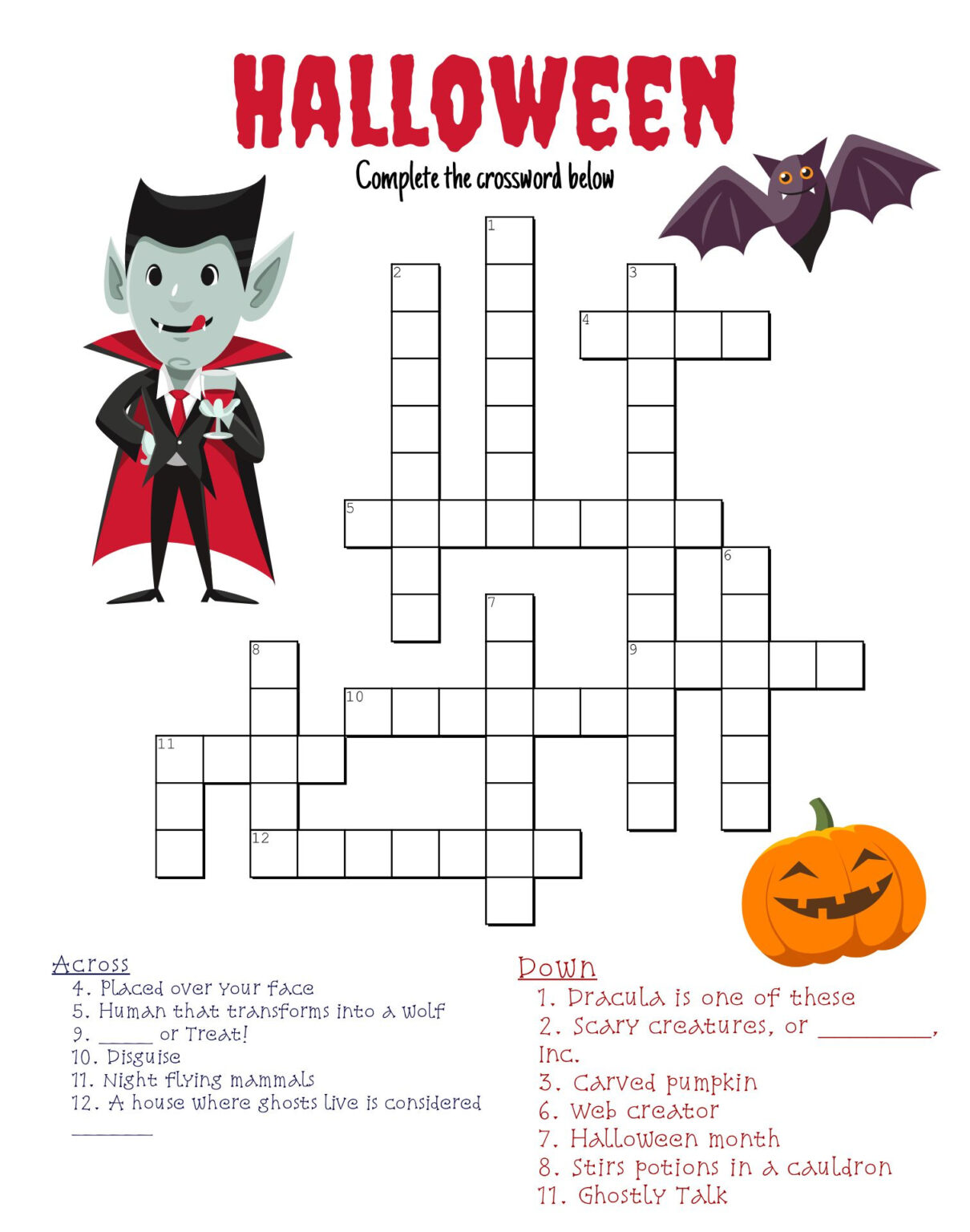 15 Best Free Printable Halloween Crossword Puzzle Printablee