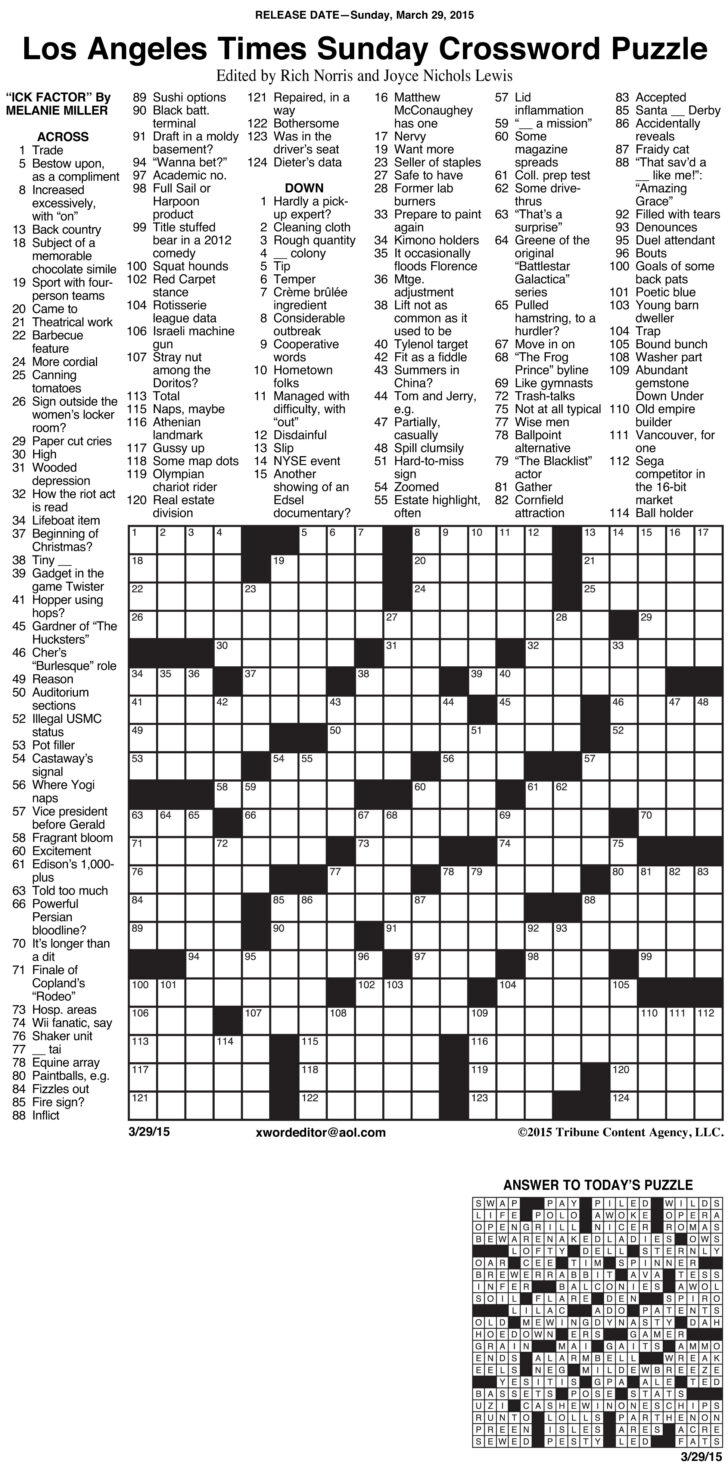 Printable Sunday Crossword Puzzles PDF