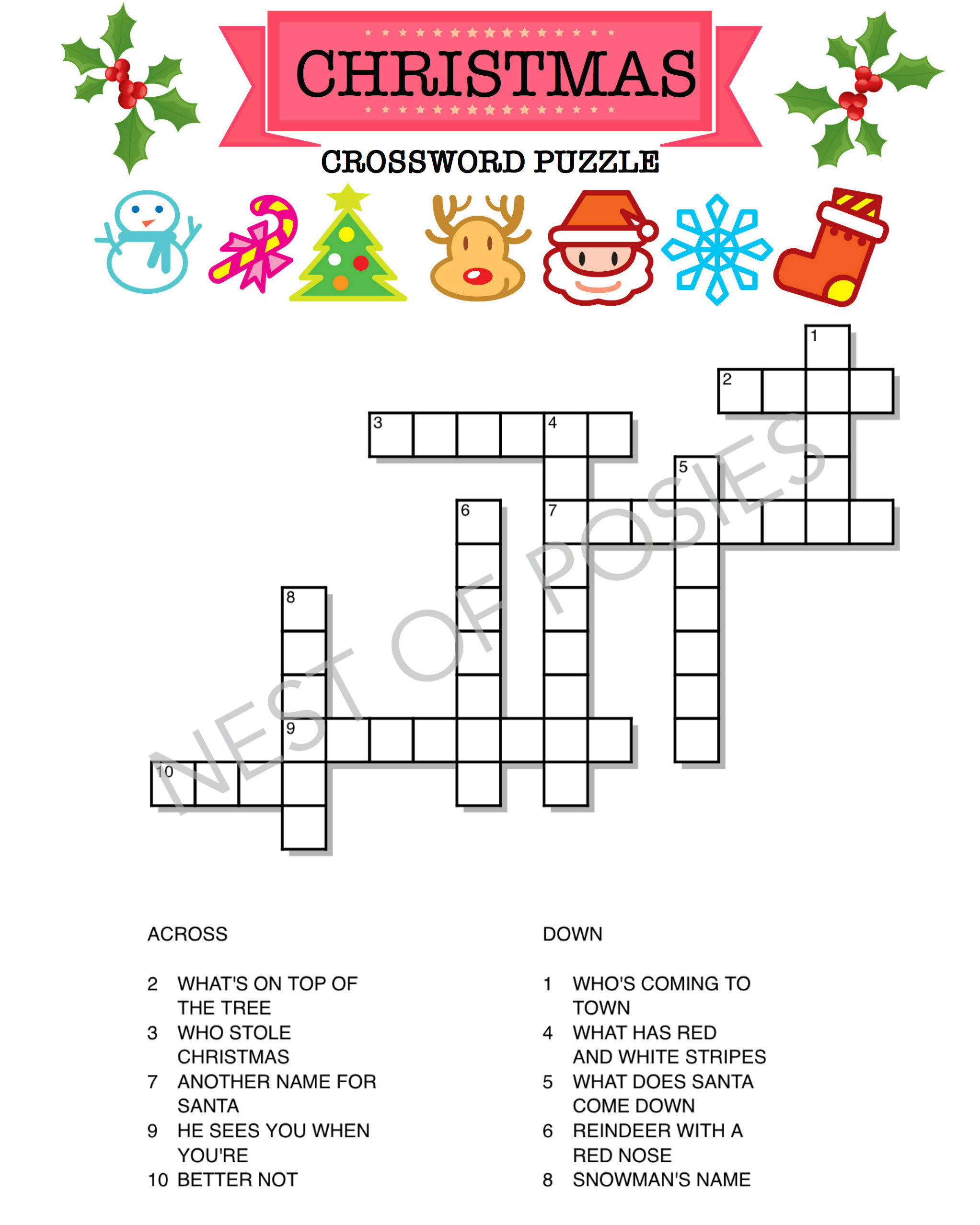 CHRISTMAS CROSSWORD PUZZLE LOGO Nest Of Posies