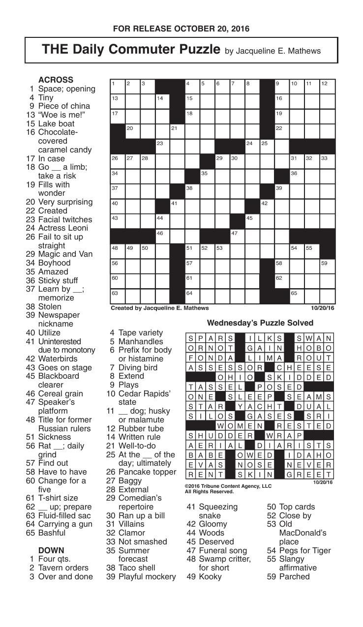 The Daily Commuter Crossword Puzzle Printable Printable Crossword Puzzles