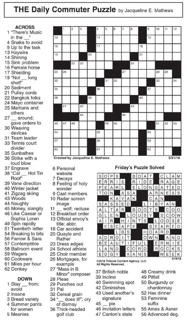 free printable daily commuter crossword puzzles