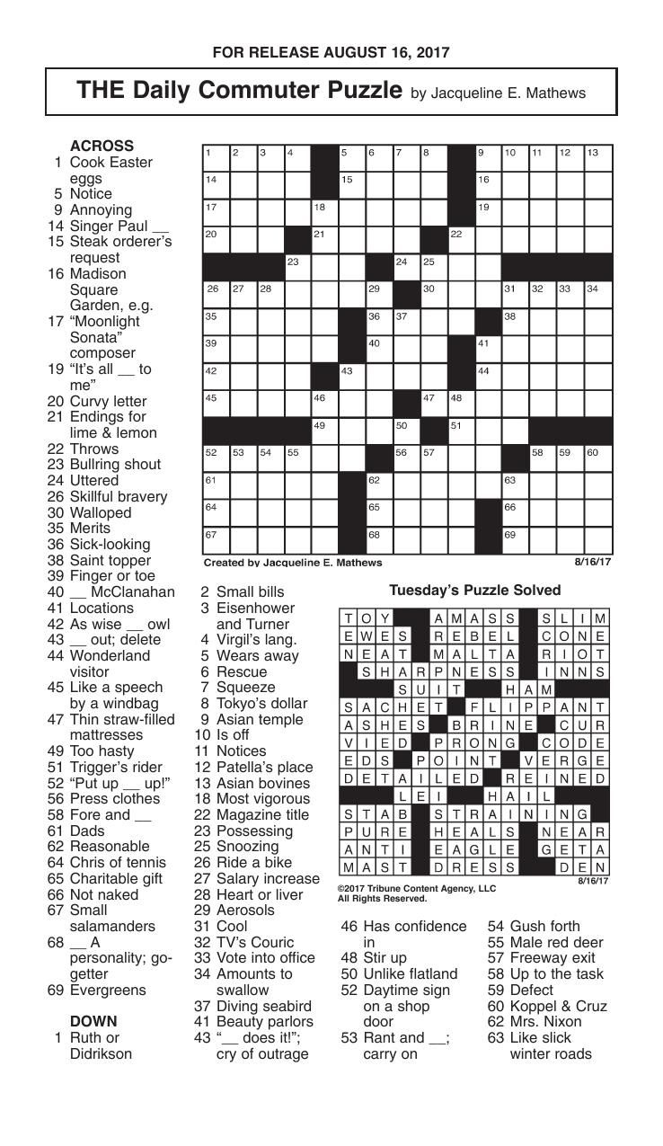 The Daily Commuter Crossword Puzzle Printable Printable Crossword Puzzles