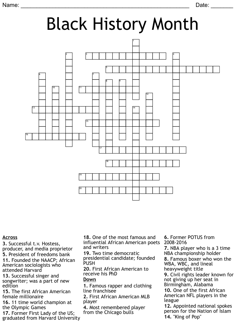 Famous Firsts Black History Month Crossword WordMint