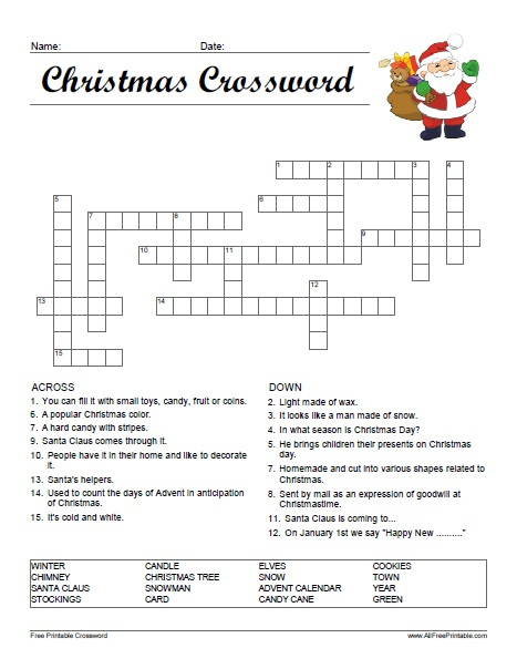 Free Printable Christmas Crossword Puzzles With Answers Printable Blog