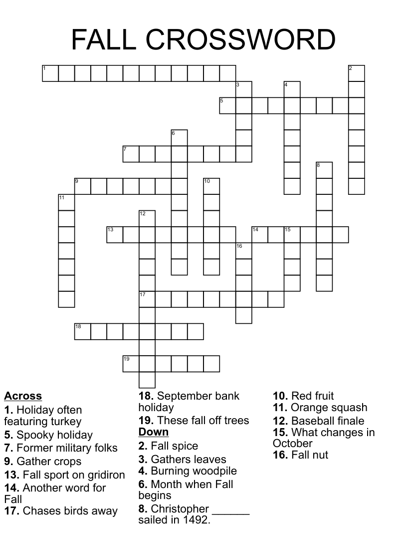 Free Printable Fall Crossword Puzzles For Adults Crossword Puzzles 