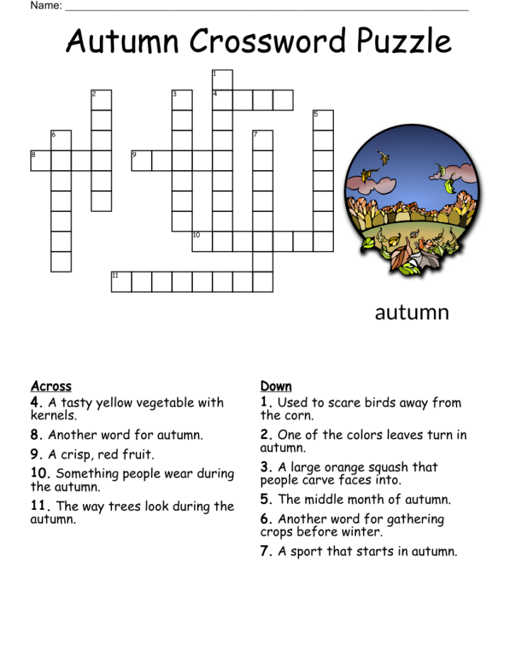 Printable Autumn Crossword Puzzle For Adults
