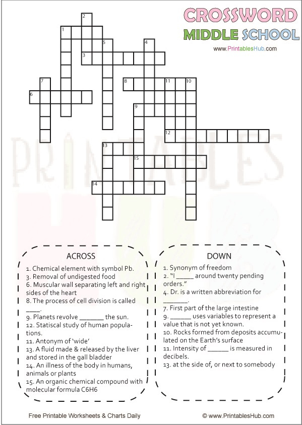 Free Printable Middle School Crossword Puzzles PDF Printables Hub