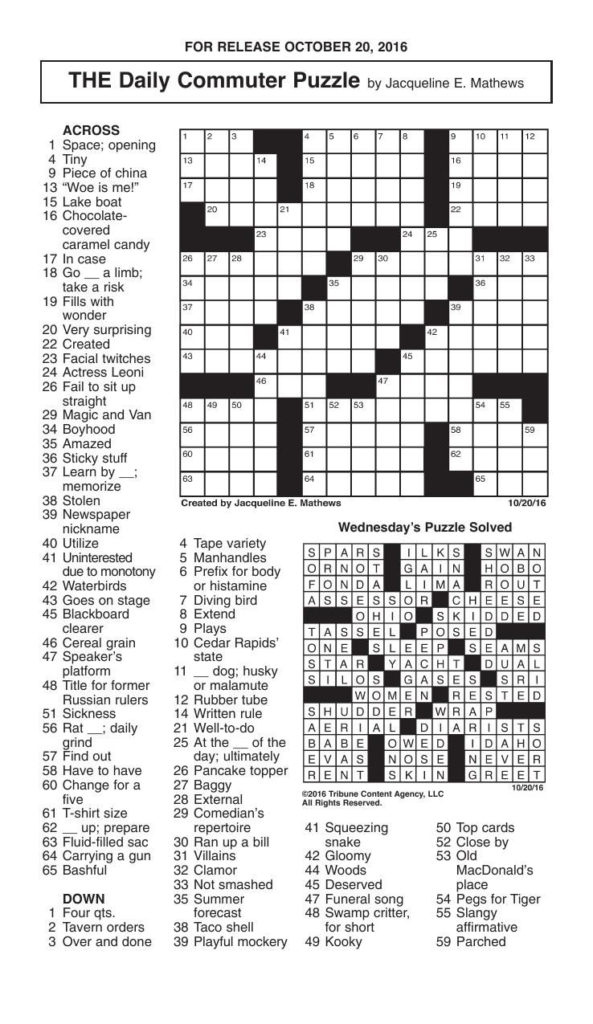 Printable Crossword Puzzles By Jacqueline Mathews Daily Commuter 