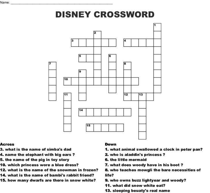 Printable Disney Crossword Puzzles Printable Word Searches 