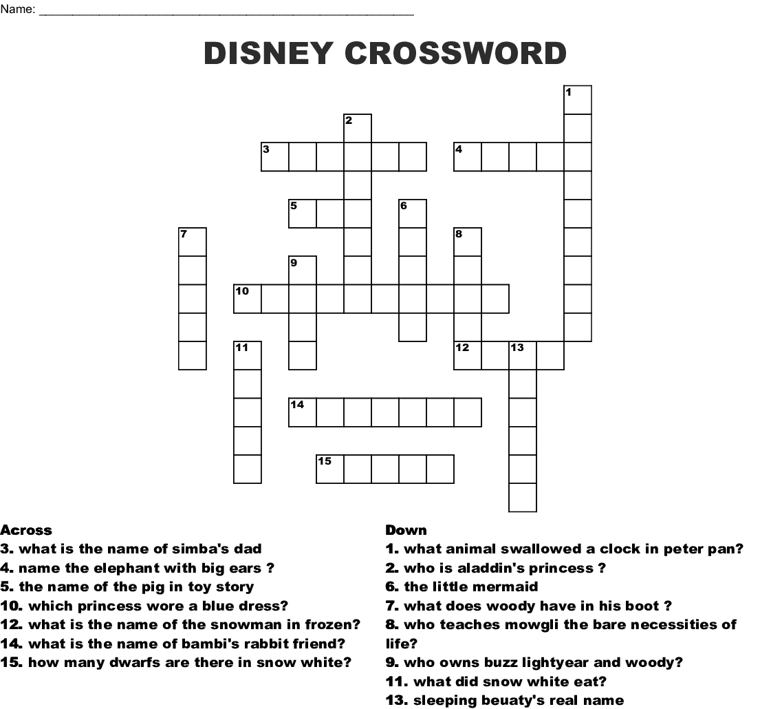 Printable Disney Crossword Puzzles Printable Word Searches