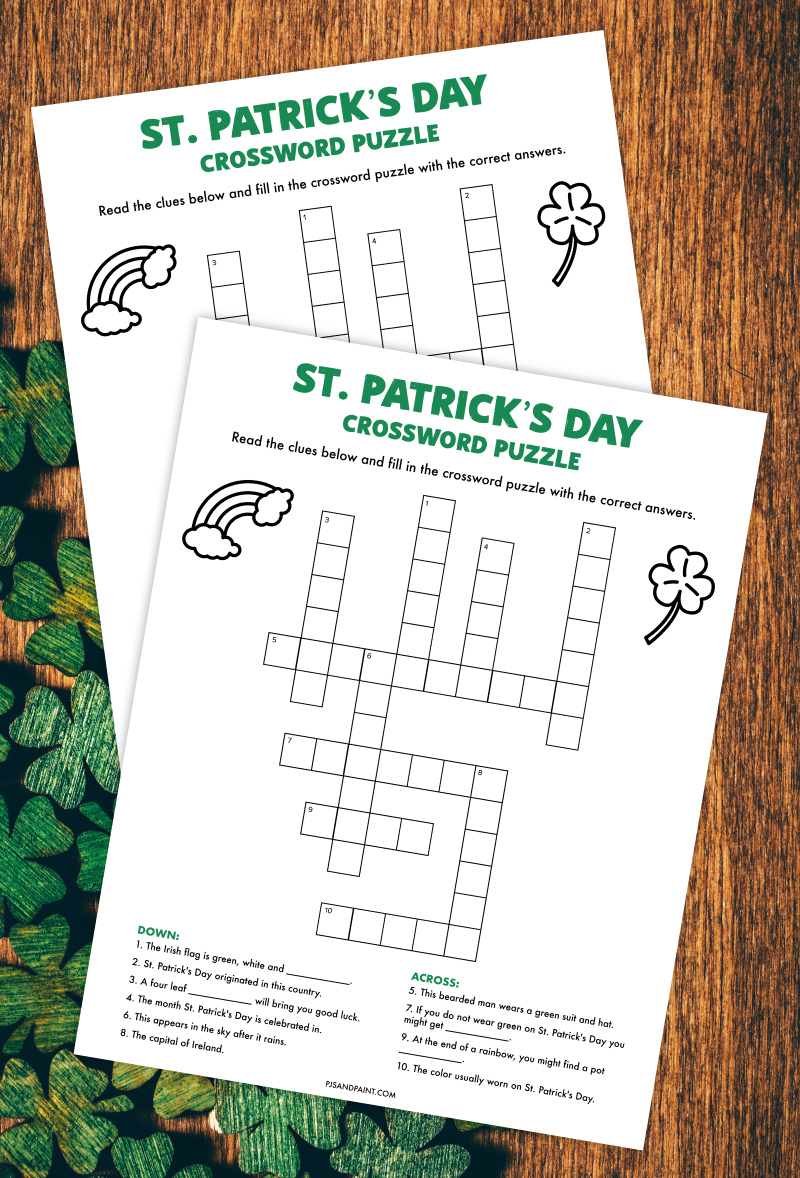 St Patrick s Day Crossword Puzzle Free Printable Game Pjs And Paint