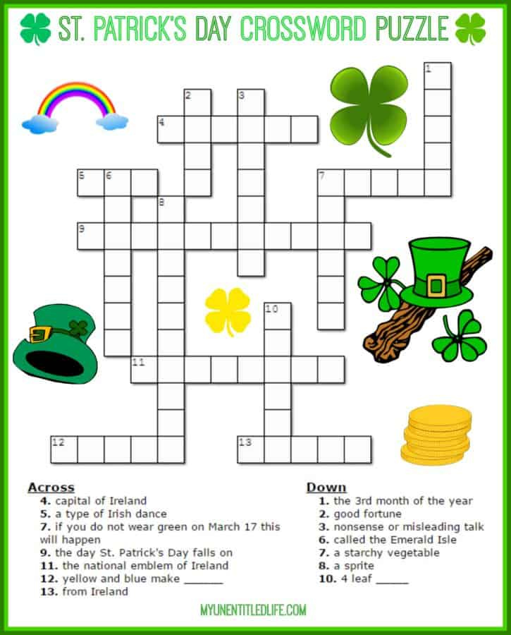 St Patrick s Day Crossword Puzzle Printable For Free