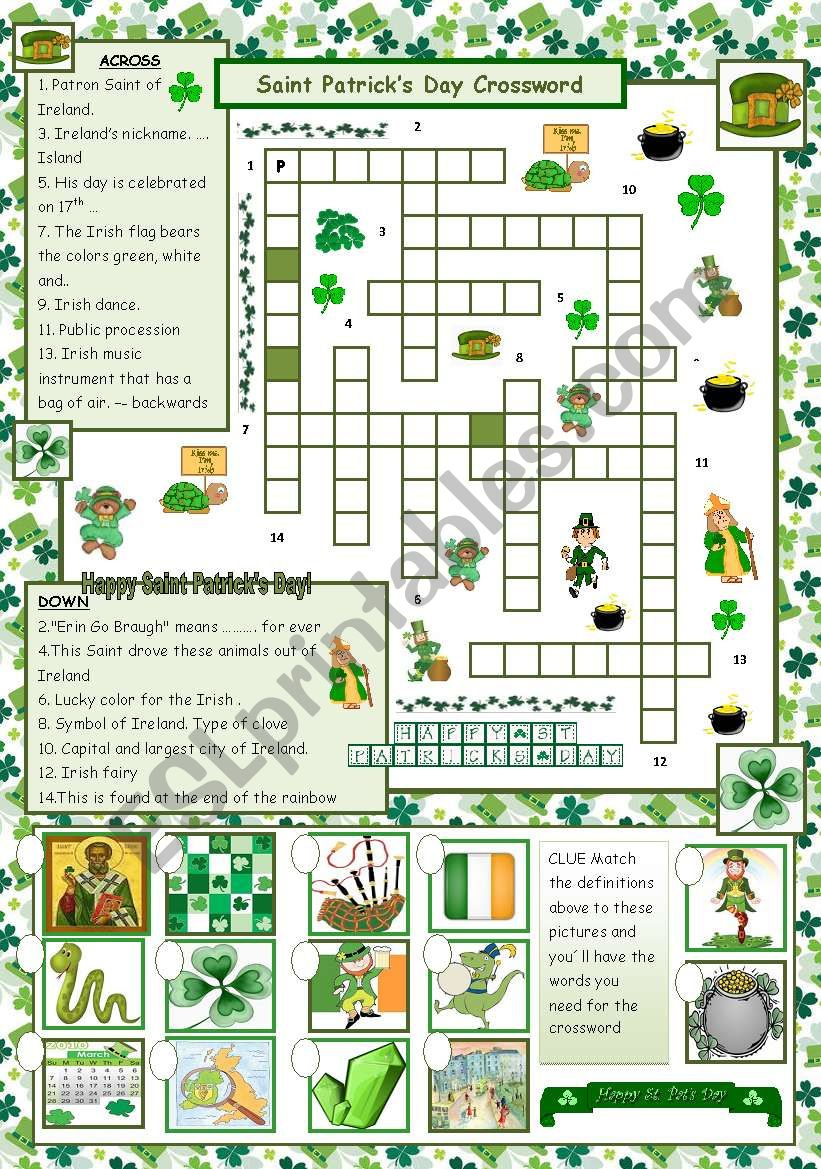 St Patrick s Day Crossword With Answers ESL Worksheet By Maguyre