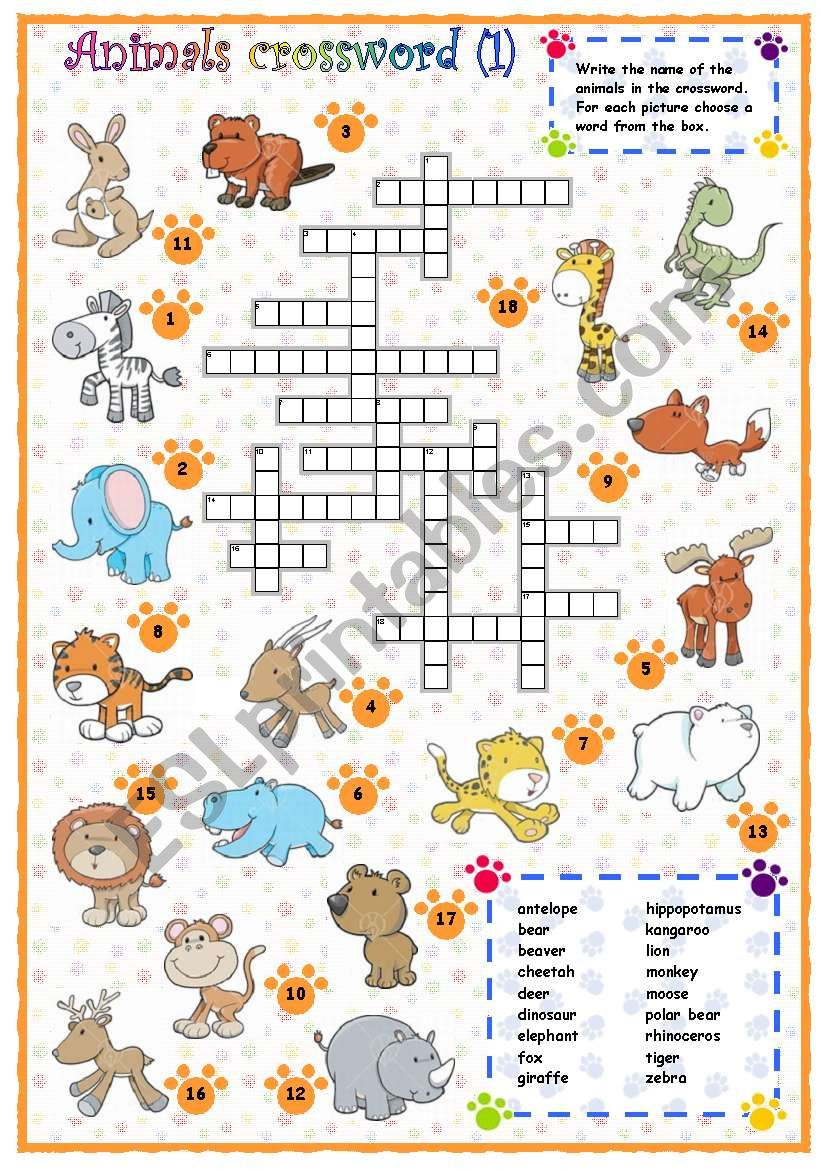 Animals Crossword 1 Of 3 ESL Worksheet By Mpotb