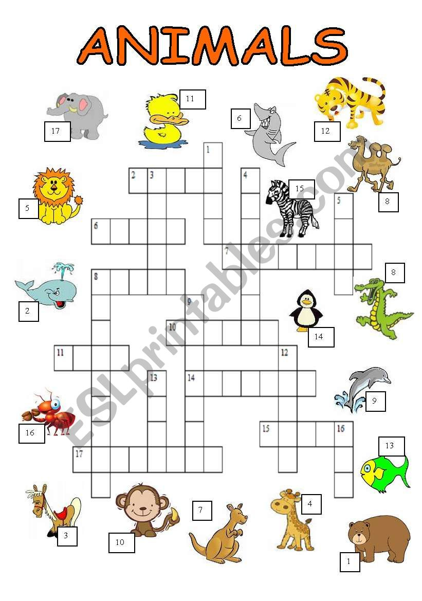 Animals Crossword Puzzle ESL Worksheet By Bburcu