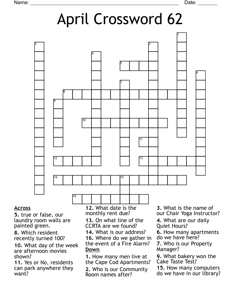 April Crossword 62 WordMint