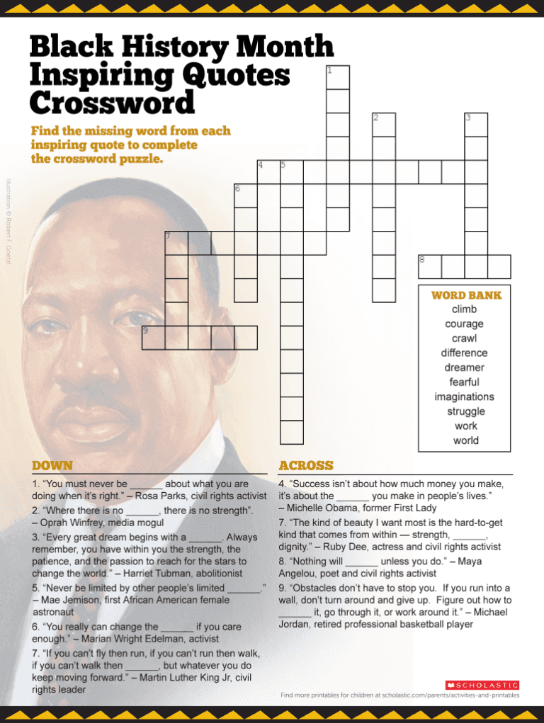 Black History Month Crossword Puzzle Fill Online Printable Fillable