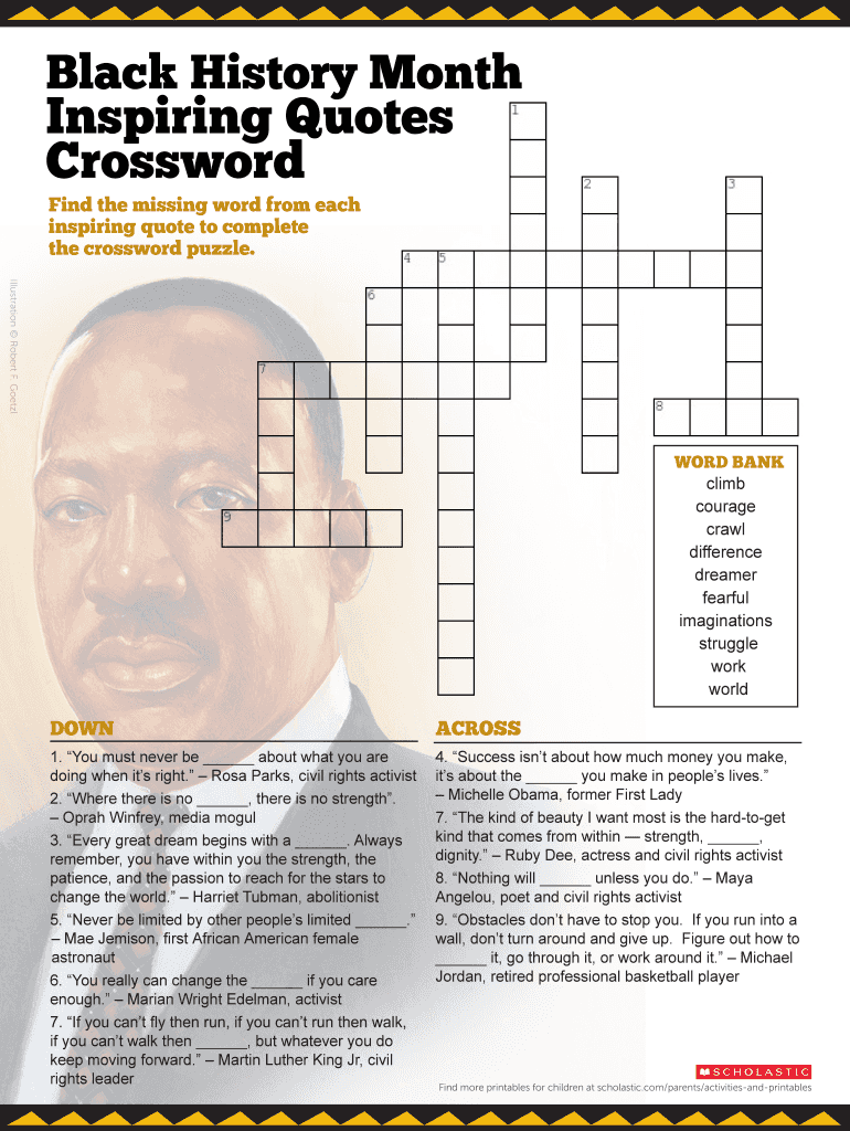 Black History Month Crossword Puzzle Fill Online Printable Fillable 