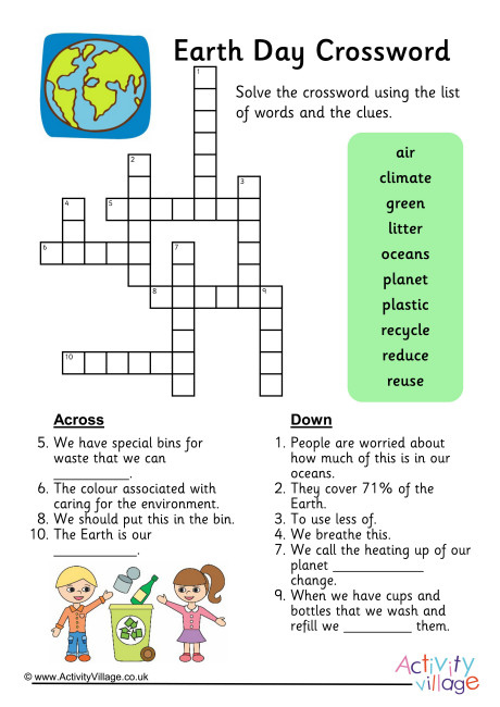 Earth Day Crossword Puzzle Printable Printable Crossword Puzzles