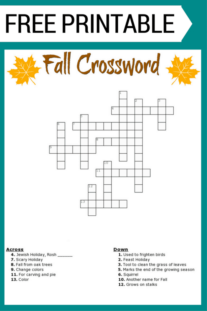 Printable Fall Crossword Puzzle