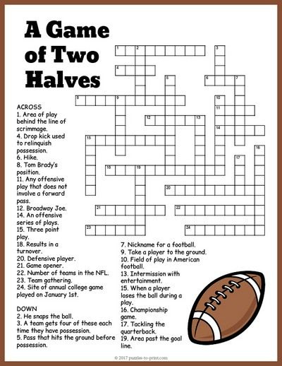 Free Printable Football Crossword Super Bowl Activities Crossword 