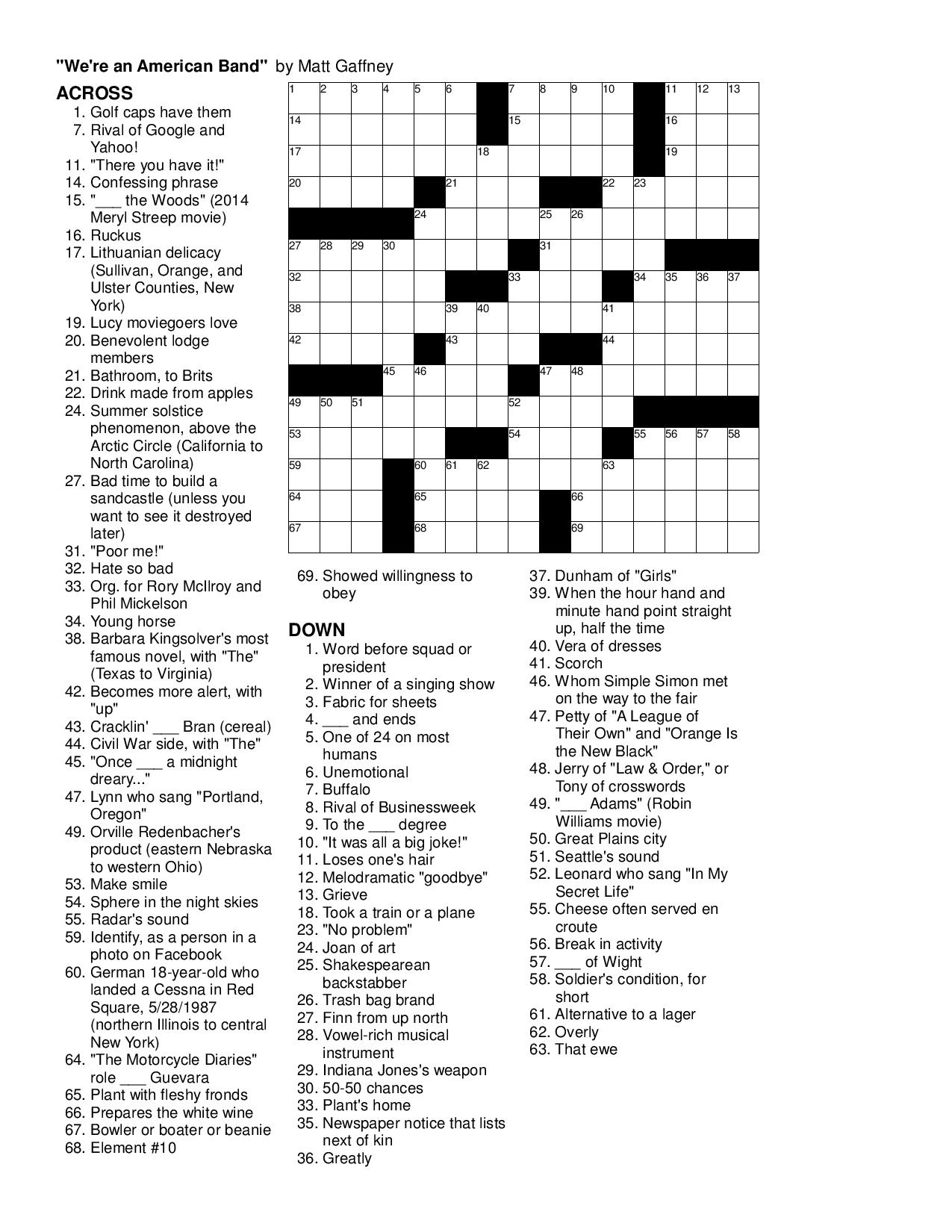 Free Printable Frank Longo Sunday Crossword Puzzles Premier 