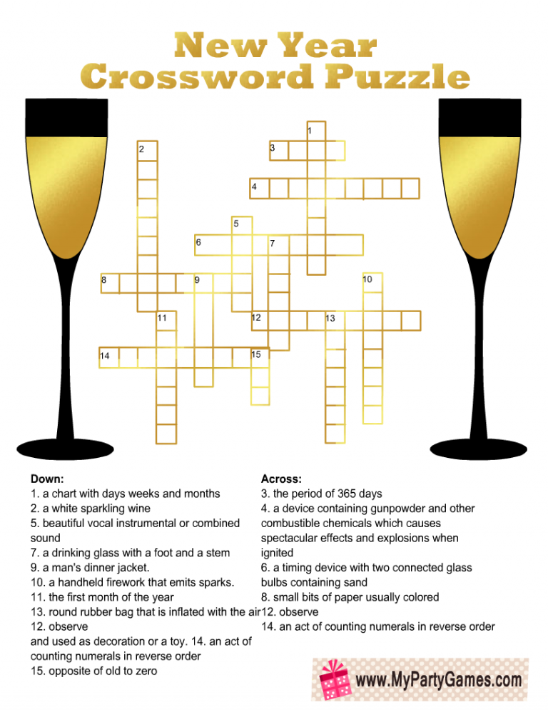 Free Printable New Year Crossword Puzzle For Adults