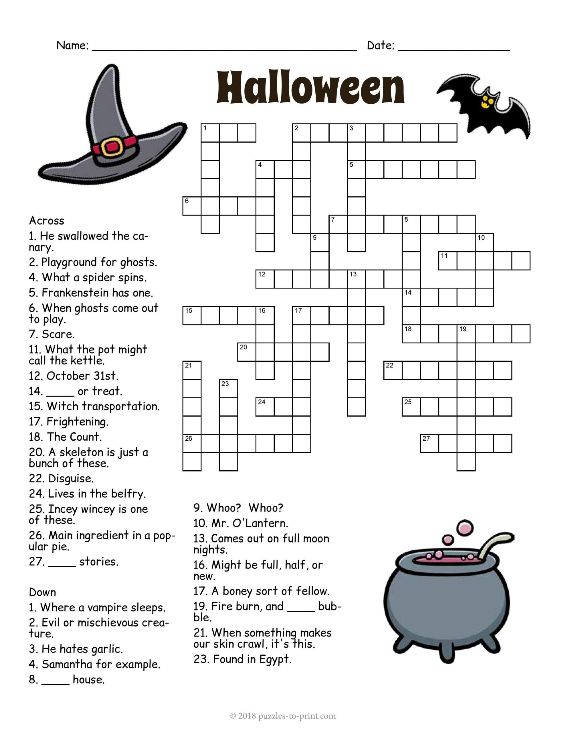 Halloween Crossword Word Puzzles For Kids Halloween Crossword 