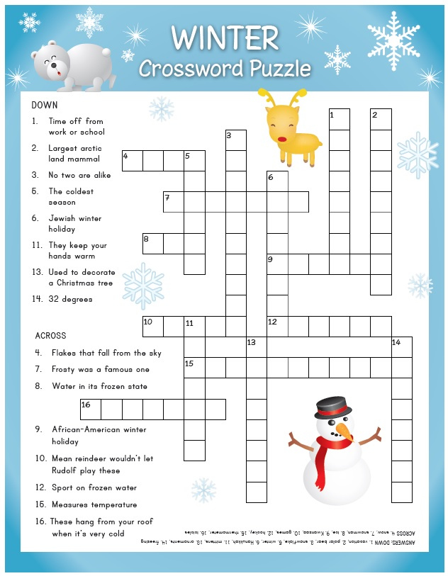 Winter Crossword Puzzle FREE Printable Printable Crossword Puzzles