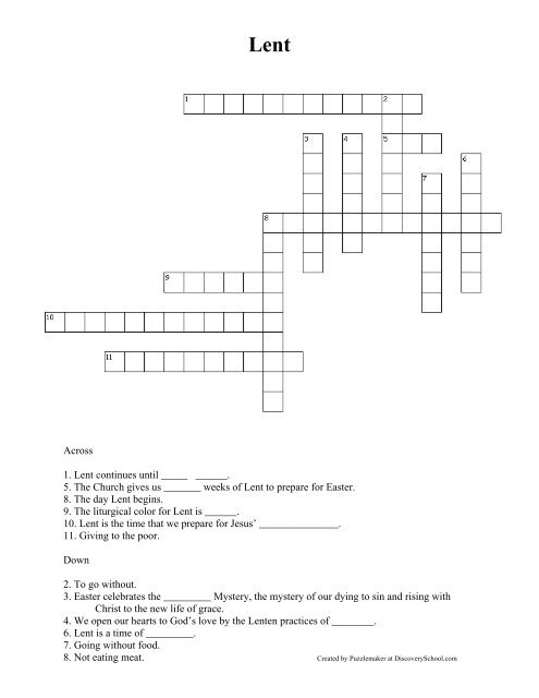 Lent Crossword Puzzle Printable