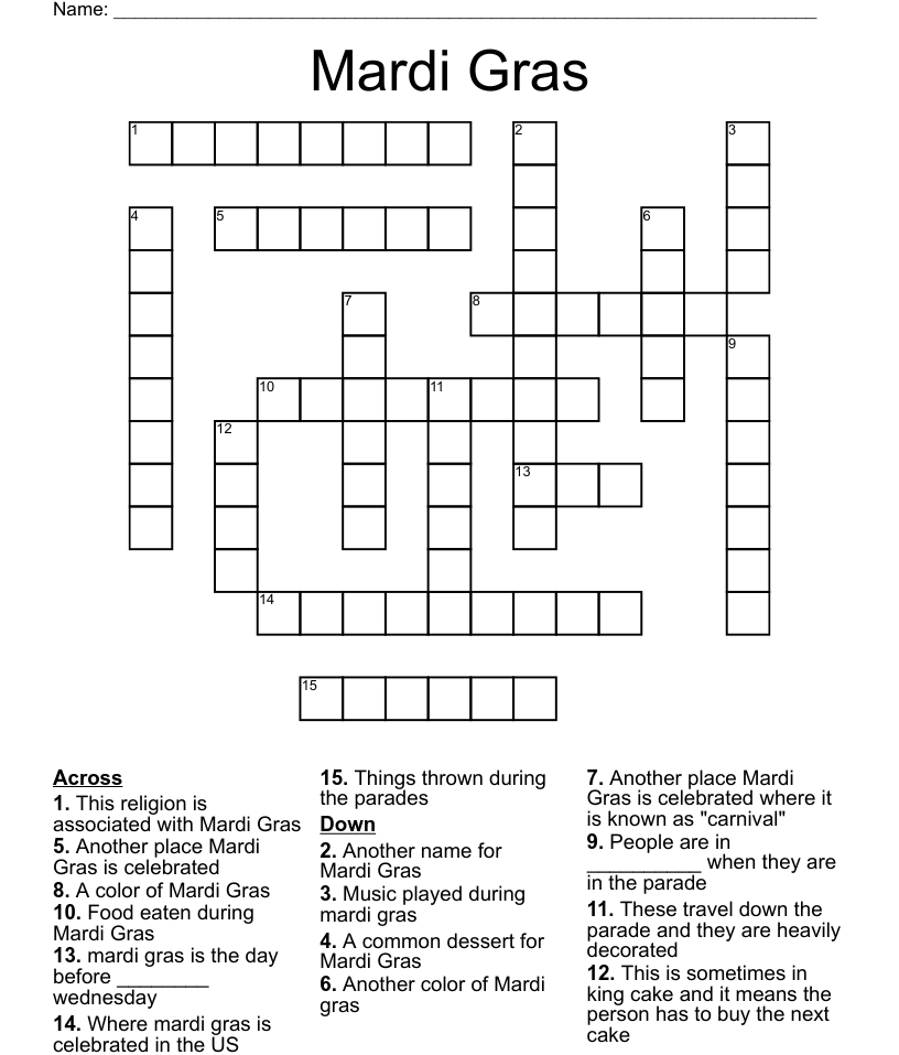 Mardi Gras Crossword WordMint