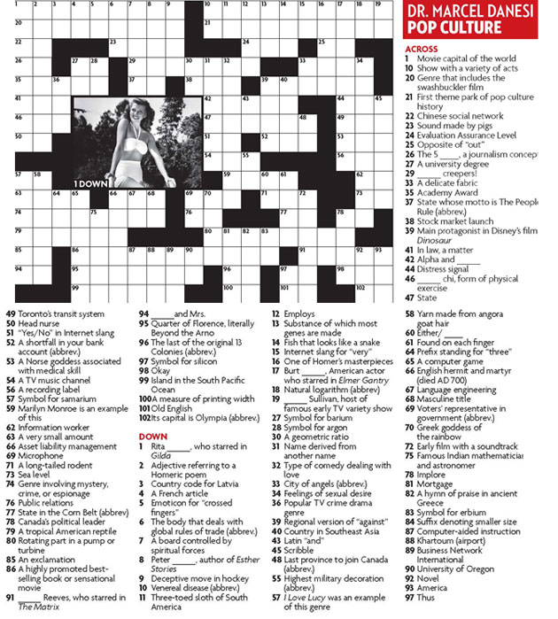 Pop Culture April 2013 Crossword Puzzle Everything Zoomer