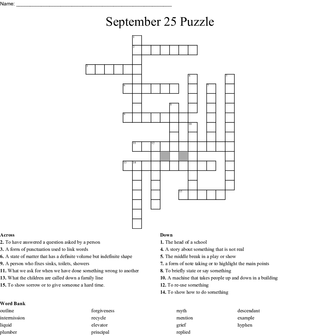 September 25 Puzzle Crossword WordMint