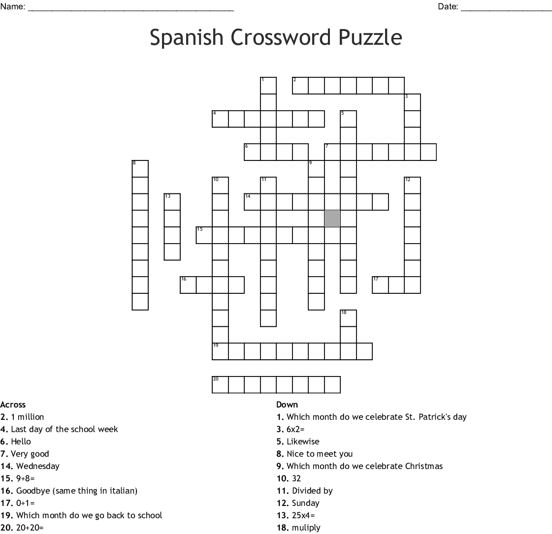 Spanish Crossword Puzzle WordMint
