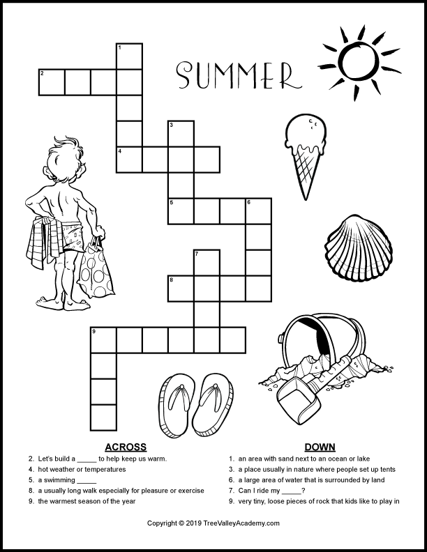 Summer Crossword Puzzles For Kids Word Puzzles For Kids Free 