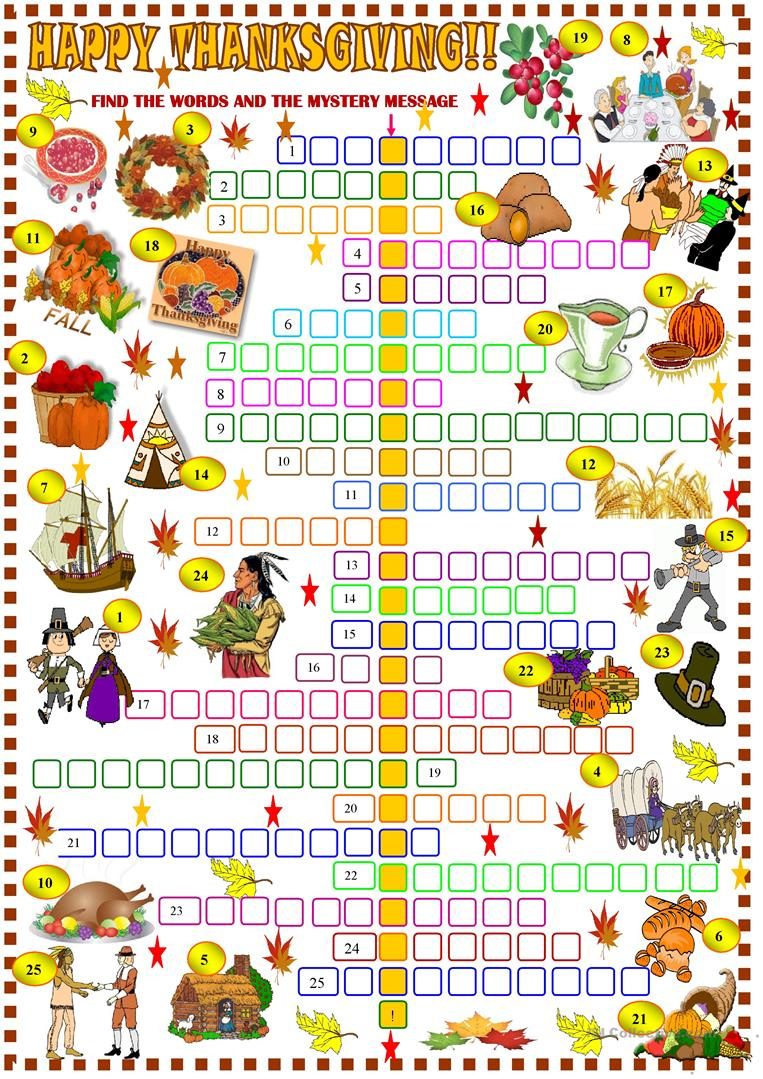 Thanksgiving Crossword Puzzle FREE Printable Printable Crossword Puzzles