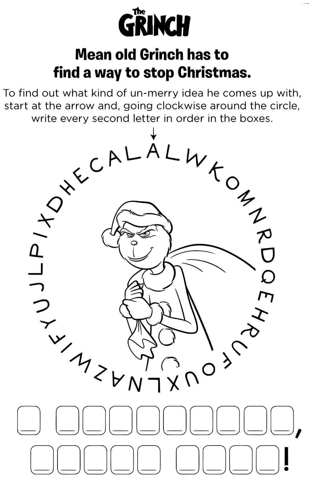 The Grinch Crossword Puzzle For Preschoolers Coloring Pages Christmas 